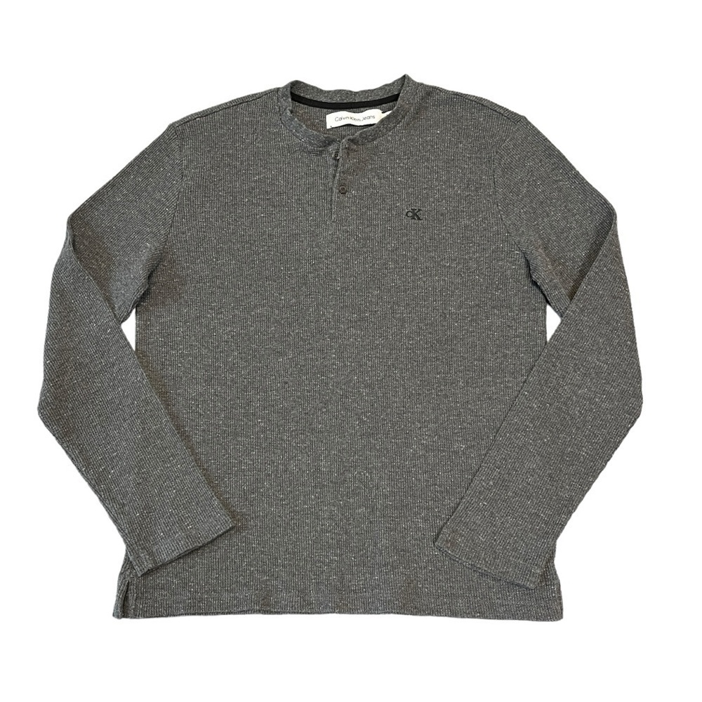 Calvin Klein Menโs Long Sleeve Thermal Waffle Knit Henley. Grey Size M #1107